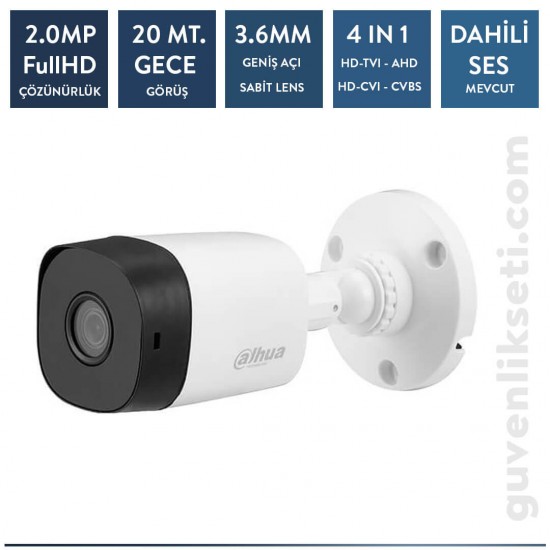 Dahua HAC-B1A21-A-0360B 2mp Sesli HDCVI IR Bullet Kamera